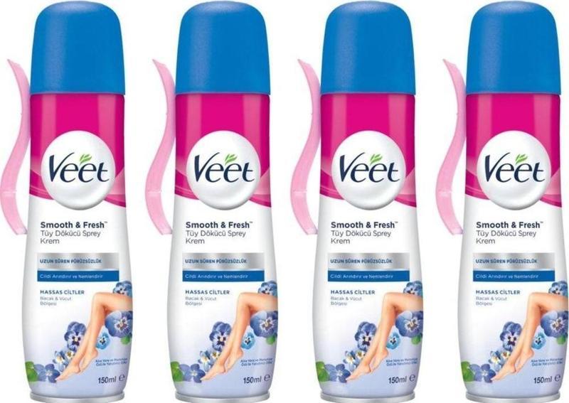 Veet Tüy Dökücü Sprey Bacak & Vücut Bölgesi Hassas Ciltler 150 Ml 4 Adet