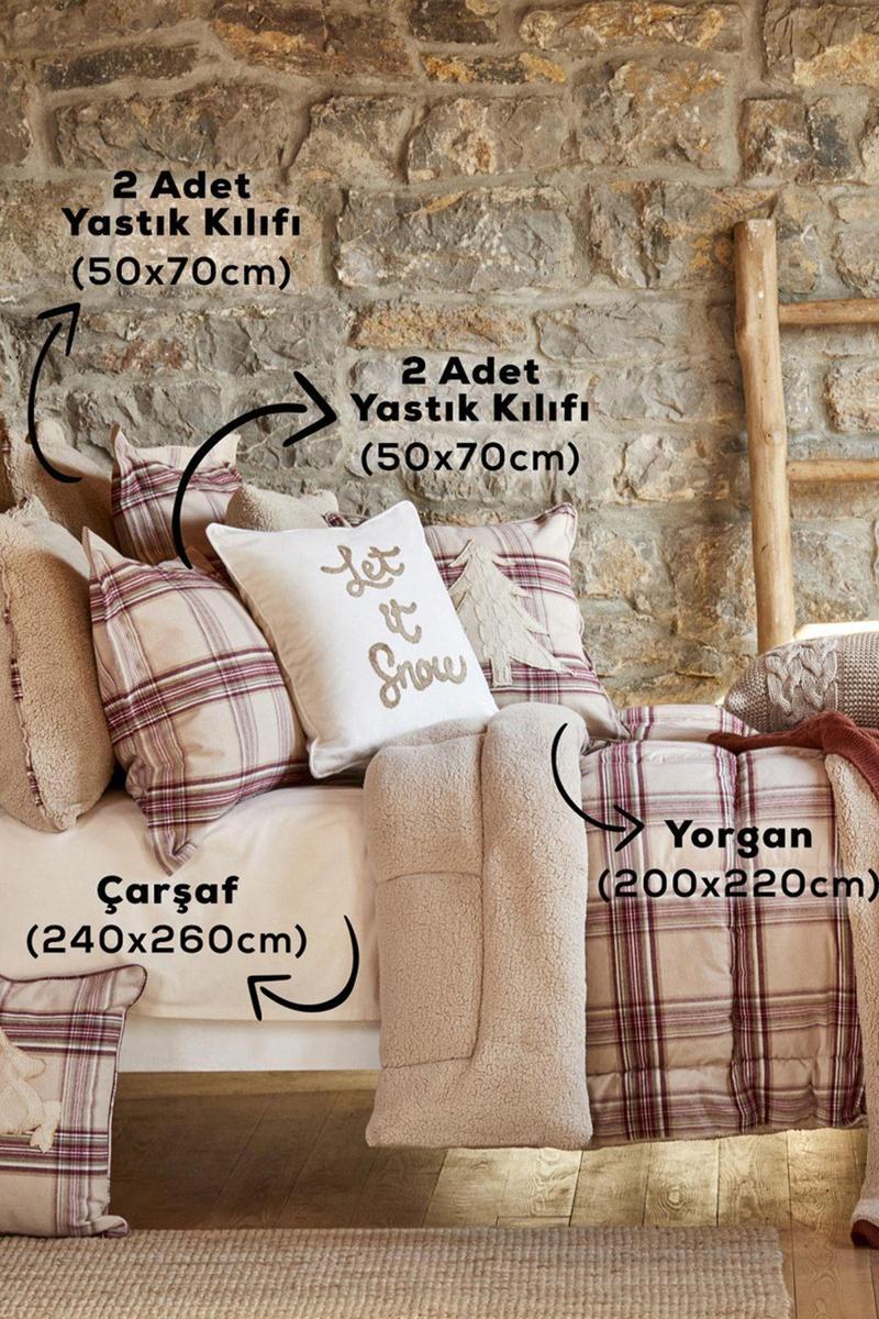 Woodland Bej %100 Pamuk Çift Kişilik Cozy Comfort Set