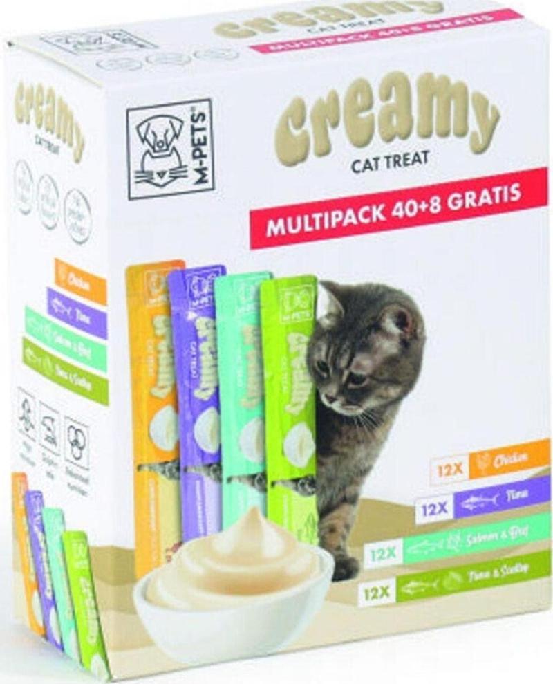 Creamy Kedi Kreması, Kedi Ödül Maması Mix 48li - Tavuk, Tuna, Somon ve Biftek, Tuna ve Deniztarağı