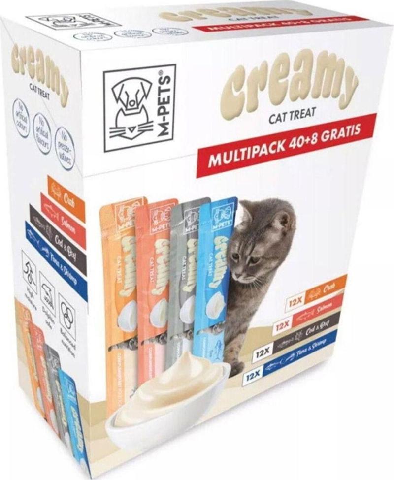 Creamy Kedi Kreması, Kedi Ödül Maması Mix 48li - Yengeç, Somon, Morina ve Biftek, Ton ve Karides