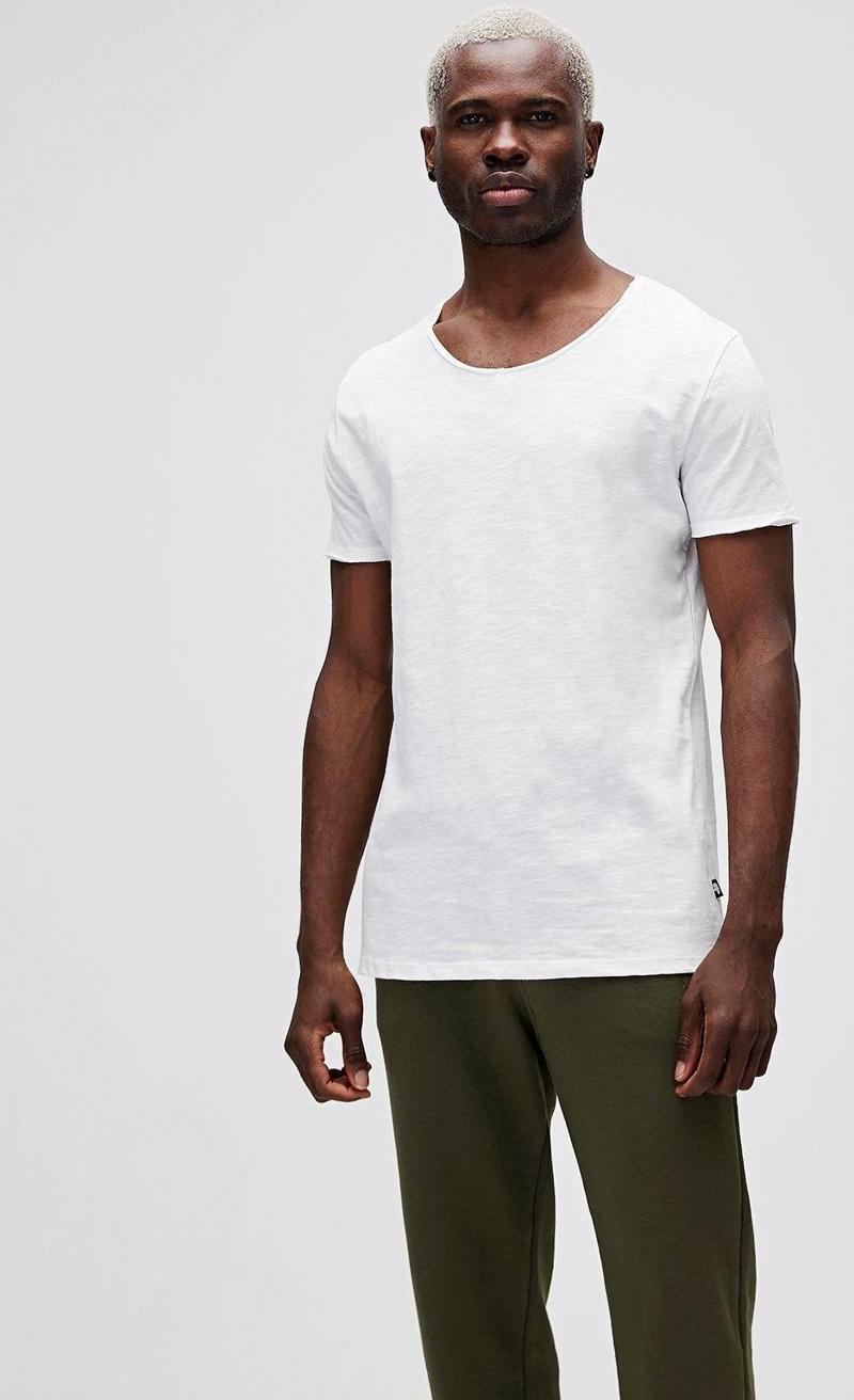 V-Neck T-Shirt Off-White Beyaz Basic Erkek Tişört