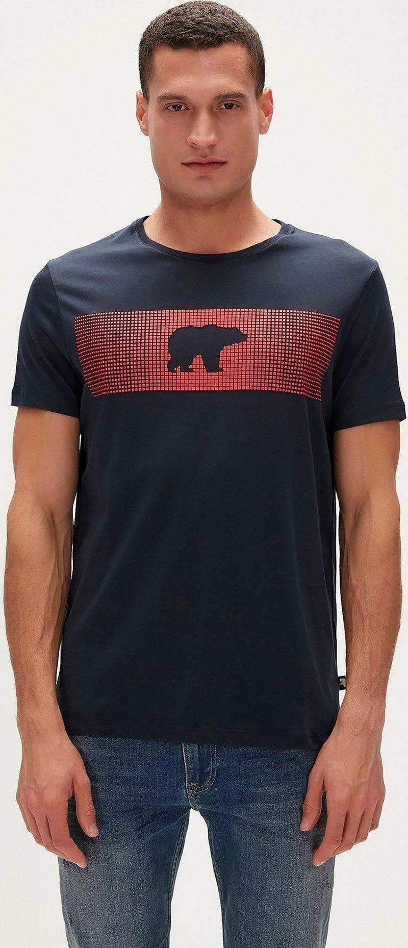 Fancy T-Shirt Lacivert 3D Baskılı Bisiklet Yaka Erkek Tişört 