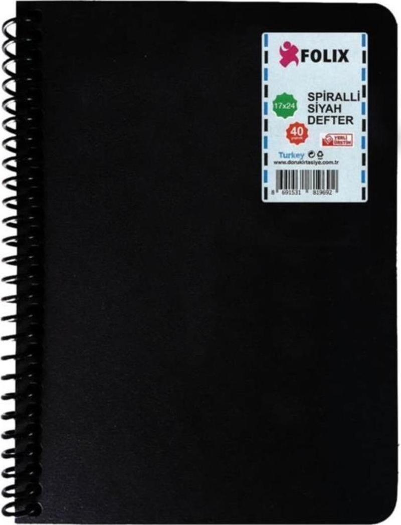 Spiralli Siyah Defter 120 Gr. 17 x 24 Cm. 40 Yp.