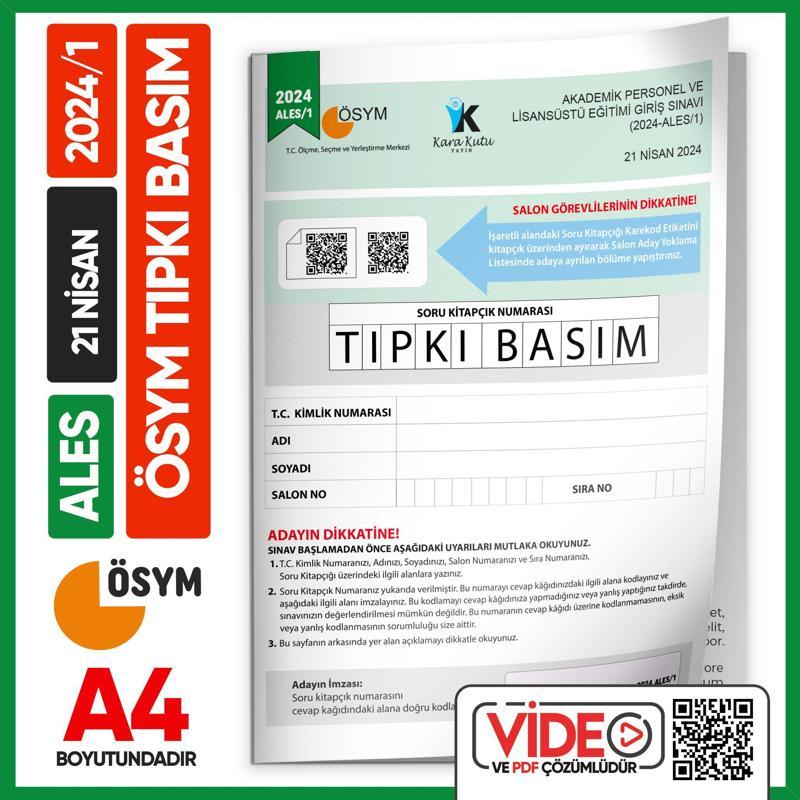 ALES 2024/1 ÖSYM Tıpkı Basım Çıkmış Soru Deneme Kitapçığı Video/PDF Çözümlü Türkiye Geneli