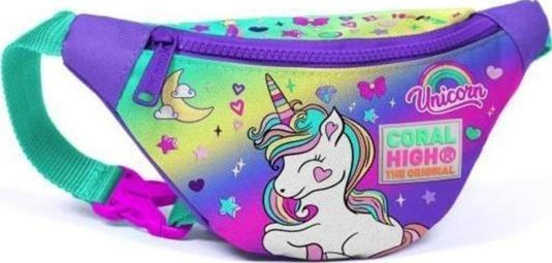 Kids Lavanta Su Yeşili Unicorn Desenli Bel Çantası 12601