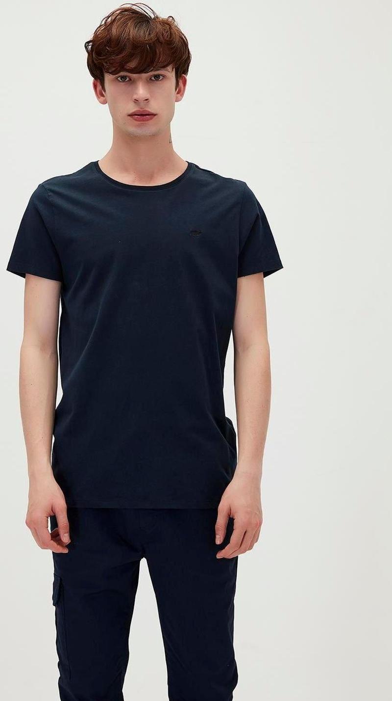 Solid T-Shirt Lacivert Basic Erkek Tişört 