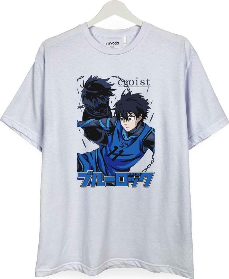 Egoist Blue Lock Baskılı Loose Fit Bisiklet Yaka Tişört Anime Manga