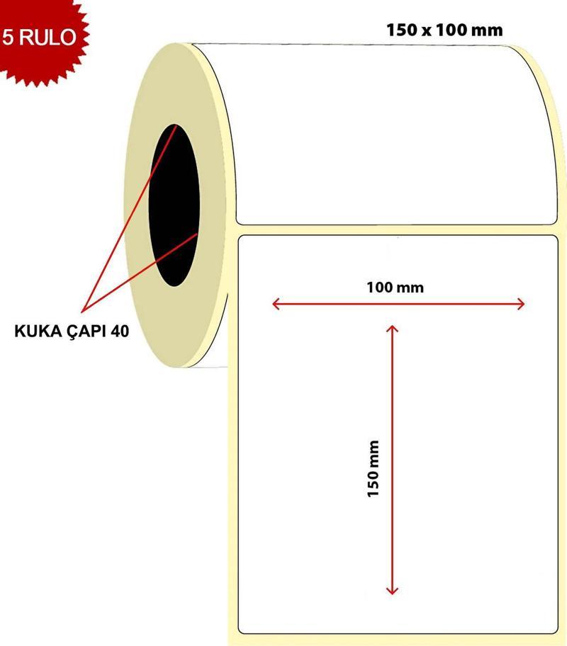 Barkod 100x150 Termal Etiket Eko Termal 250 Sarım 5 Rulo (1250 Adet)