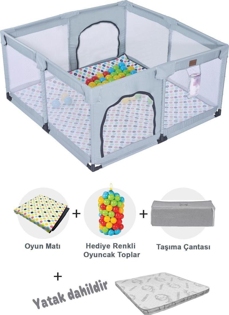 Playard Güvenli Bebek Ve Çocuk Oyun Alanı Oyun Parkı 120x120 Oyun Matı Topları Ve Yataklı