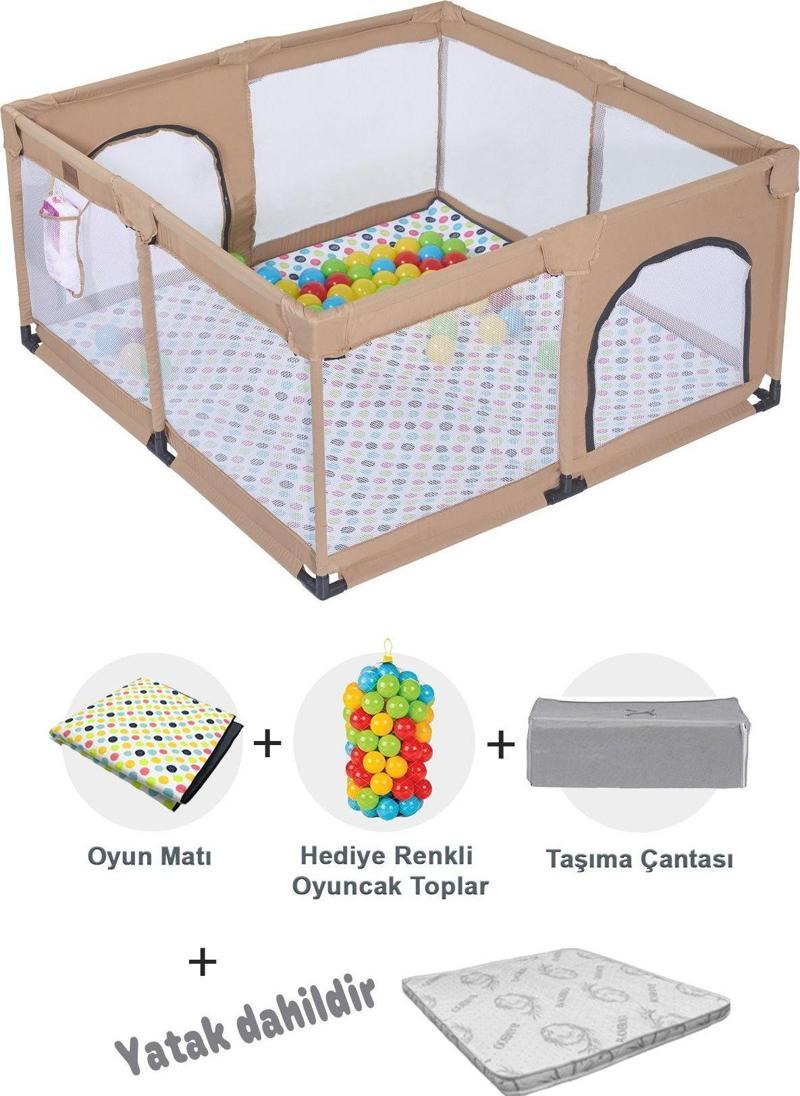 Playard Güvenli Bebek Ve Çocuk Oyun Alanı Oyun Parkı 125x125 Oyun Matı Topları Ve Yataklı