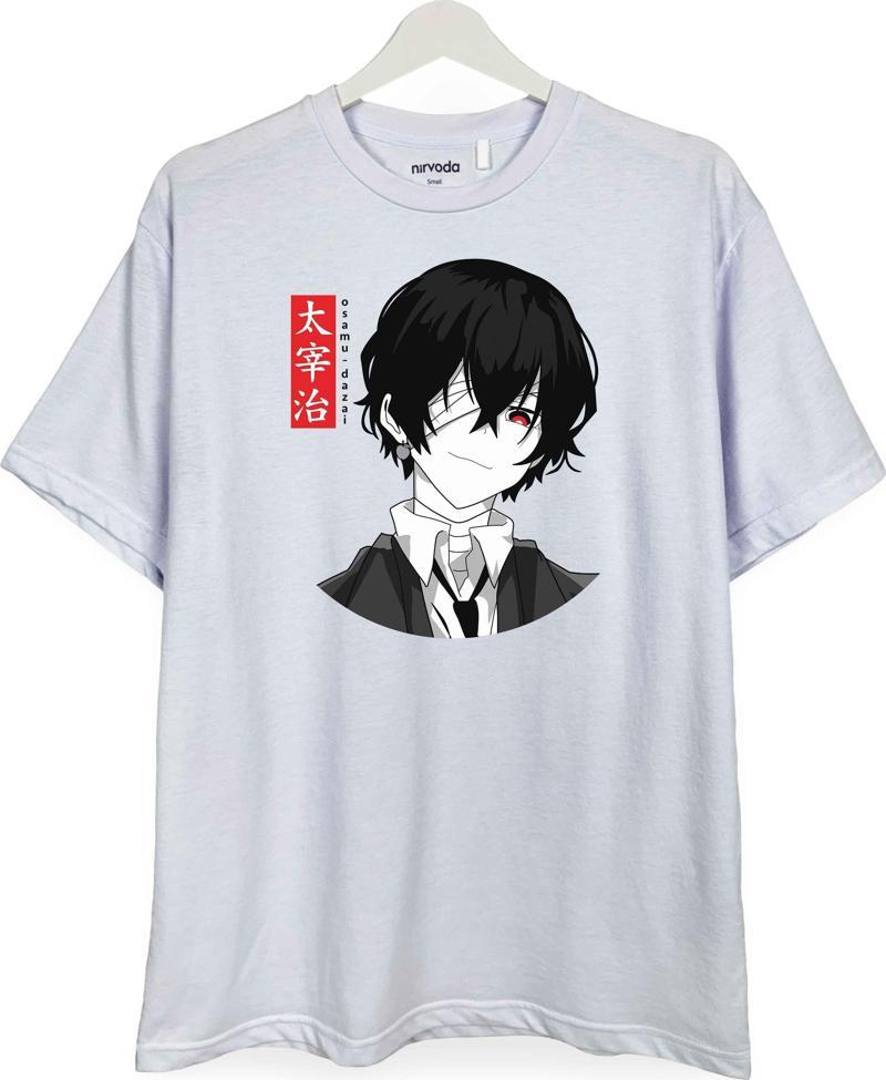 Osamu Dazai Bungou Stray Dogs Baskılı Loose Fit Bisiklet Yaka Unisex Tişört Anime Manga