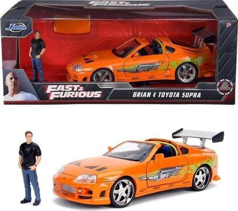 Hızlı ve Öfkeli Fast And Furious 1995 Toyota Supra 1:24 Ölçekli Pres Döküm Araba  Brian O'conner Figürü Dahil