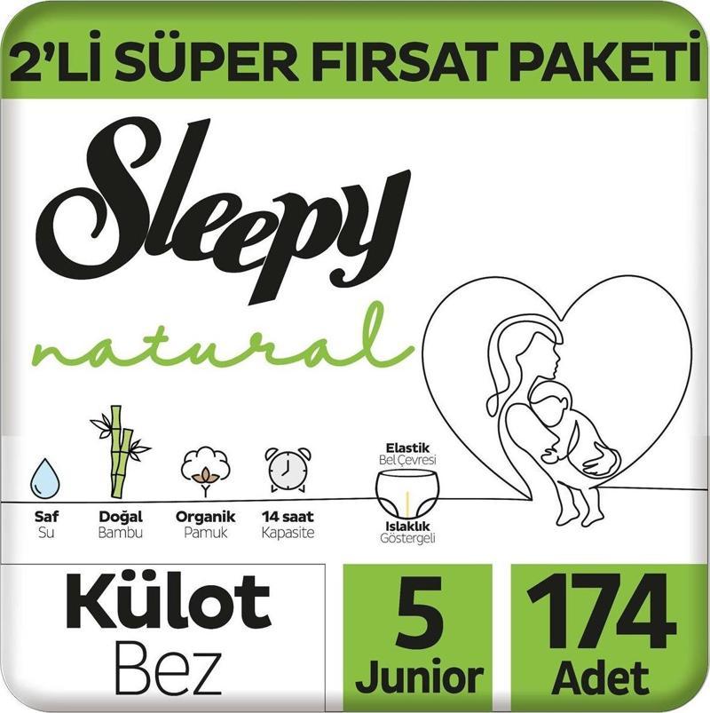 Natural 2'li Süper Fırsat Paketi Külot Bez 5 Numara Junior 174 Adet