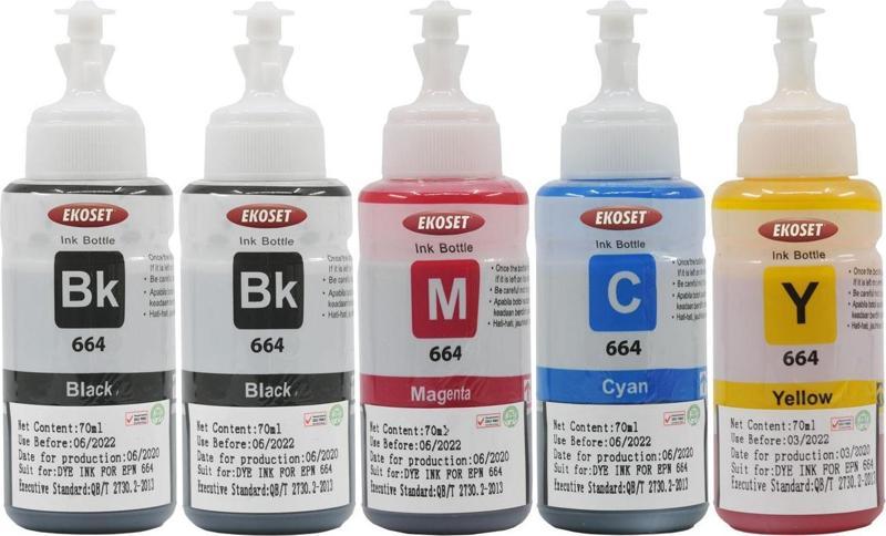 Epson L300 L310 L355 L365 L382 L386 Renkli Muadil Mürekkep 70ml 5 Adet