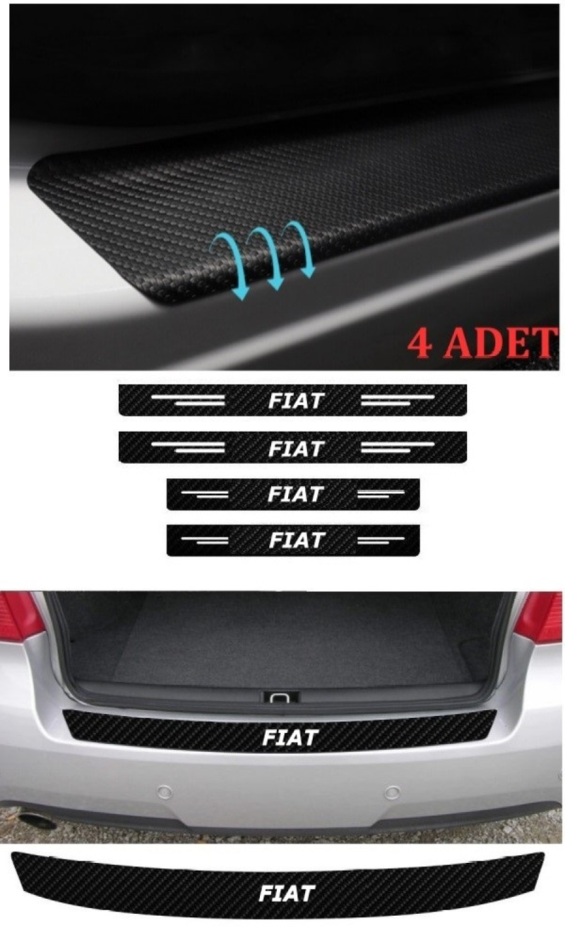 Fiat Uno İçin Uyumlu Aksesuar Oto Bağaj Ve Kapı Eşiği Sticker Set Karbon