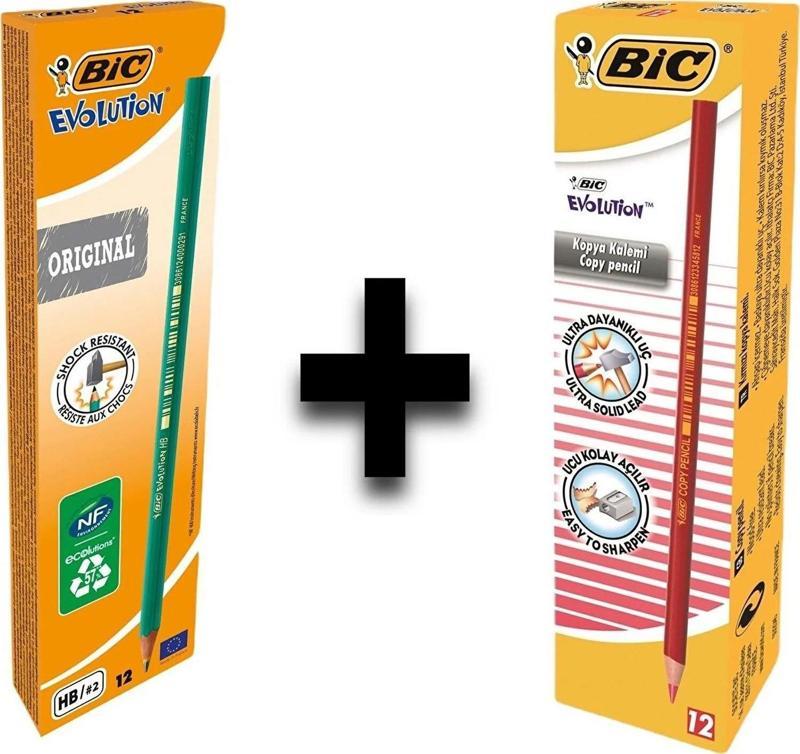 Evolution 650 Hb Kurşun Kalem 12'li ve Bic Kırmızı Kopya Kalemi 12'li