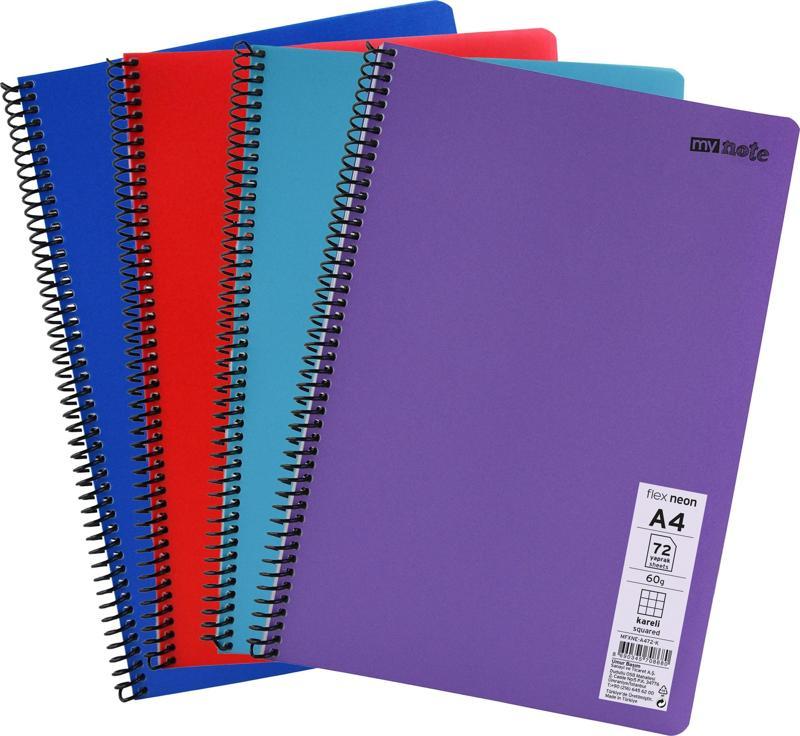 Flex Neon A4 Defter 72 Yaprak 2 Kareli 2 Çizgili Defter Seti