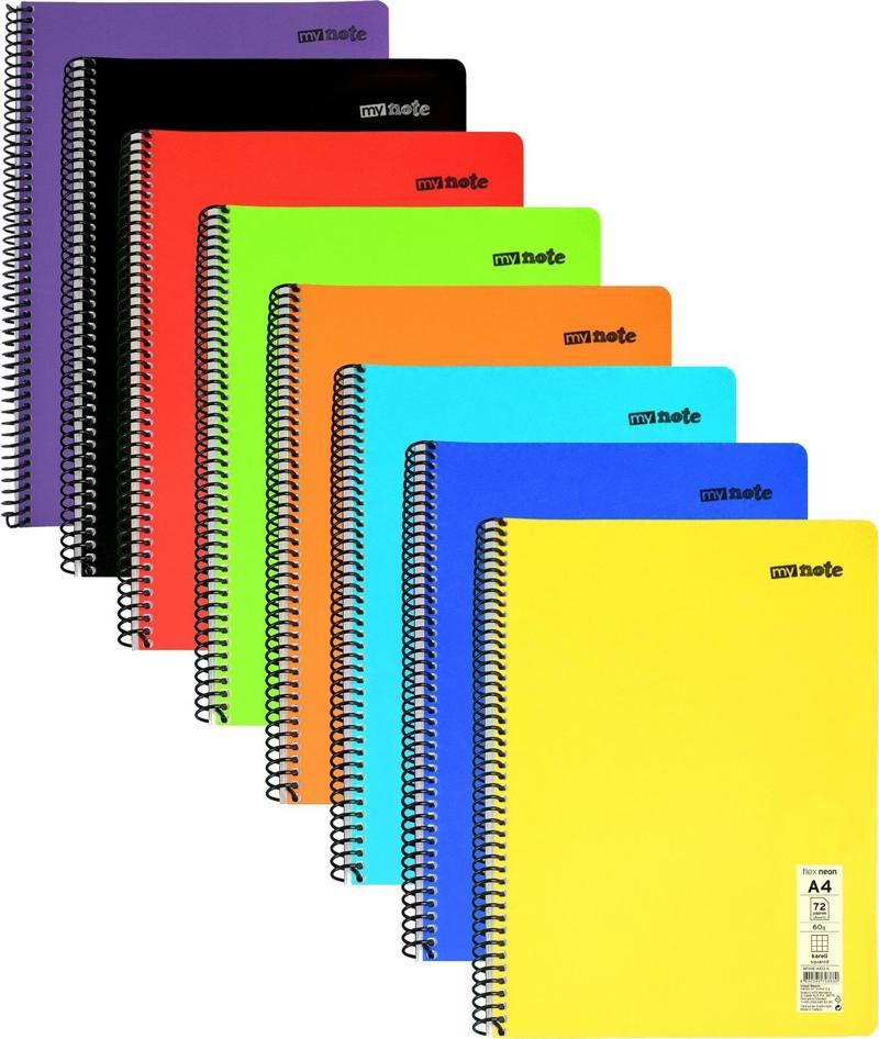 Flex Neon A4 Defter 72 Yaprak 4 Kareli 4 Çizgili Defter Seti