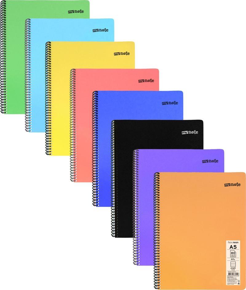 Flex Neon A5 Defter 80 Yaprak 4 Kareli 4 Çizgili Defter Seti