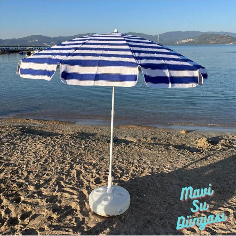 Plaj Şemsiyesi (Pamuk Kumaş) Mavi Renk Deniz, Balkon, Bahçe (Bidon Dahil) 2 Metre, 10 Telli