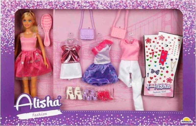 Oyuncak Bebek Seti Alisha Günlük Elbiseli 3 Yedek Elbiseli 29 Cm