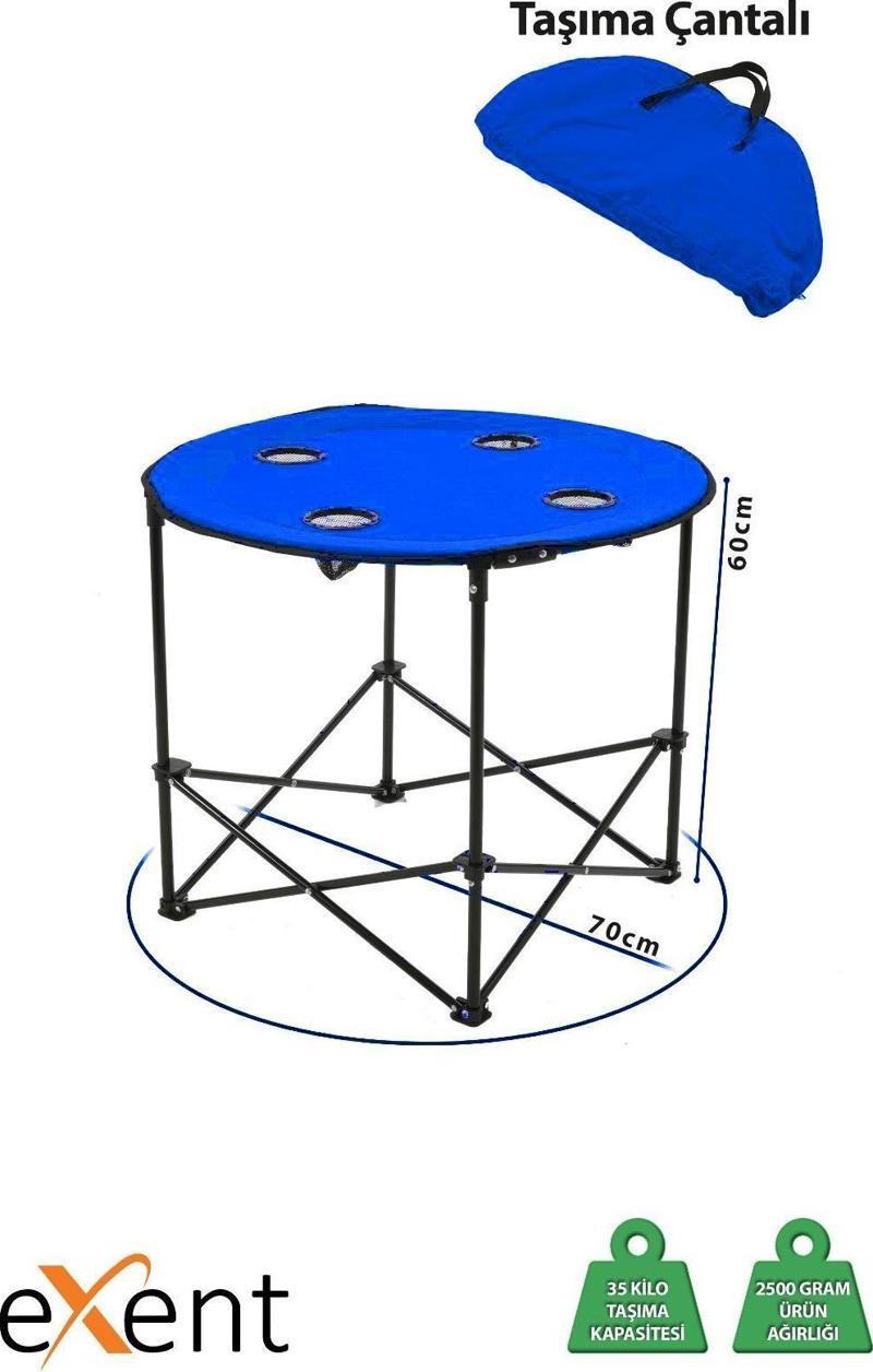 70 x 60 cm Yuvarlak Katlanır taşıma çantalı kamp masası, piknik masası