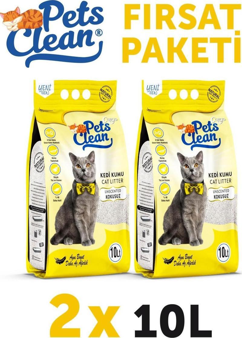 Pets Clean Kedİ Kumu Natural (Kokusuz) 10Lt 2Li