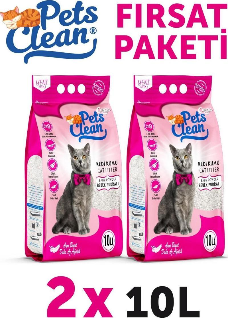 Pets Clean Kedi Kumu Pudralı 10Lt 2Li