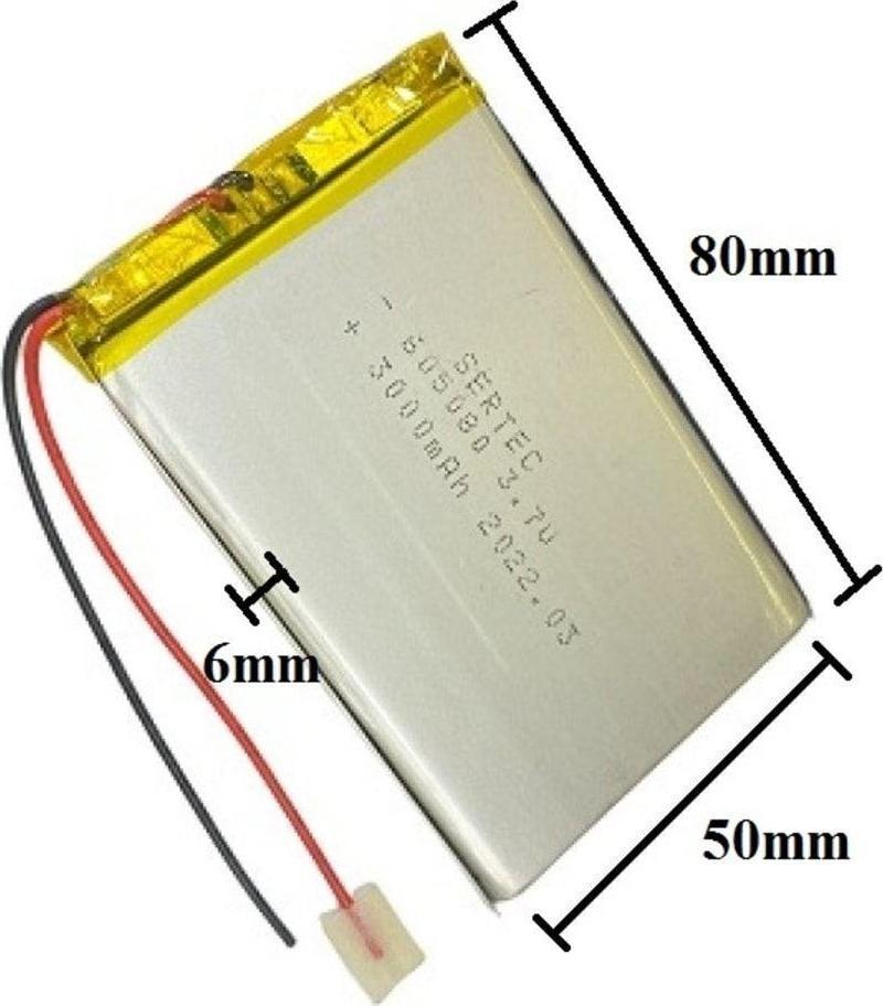 605080 3.7V 3000 Mah Lityum Polimer Pil 1.5A (Drone Için Uygun Değildir)