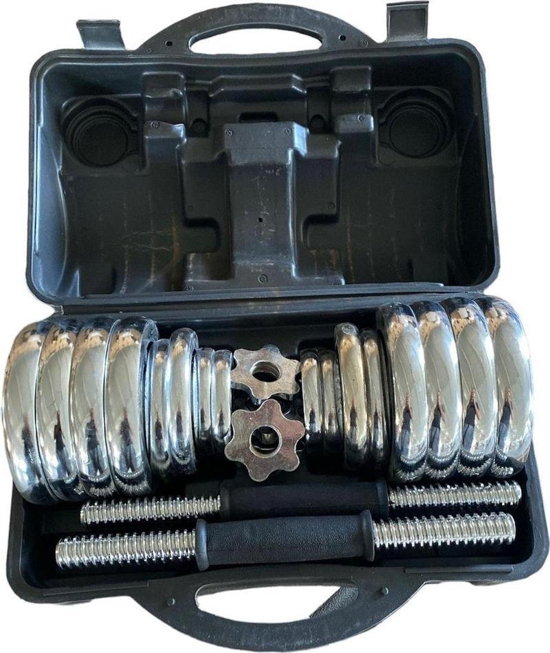 Çantalı Döküm Plaka Dambıl Seti 30 Kg Krom Dumbbell Set