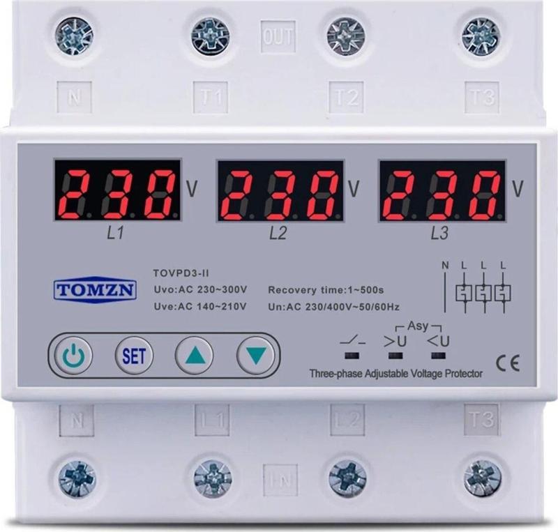 Voltaj Koruma Rölesi Yıldırım Koruyucu Röle 220V 63A 3 Fazlı - Ev Tipi Trifaz