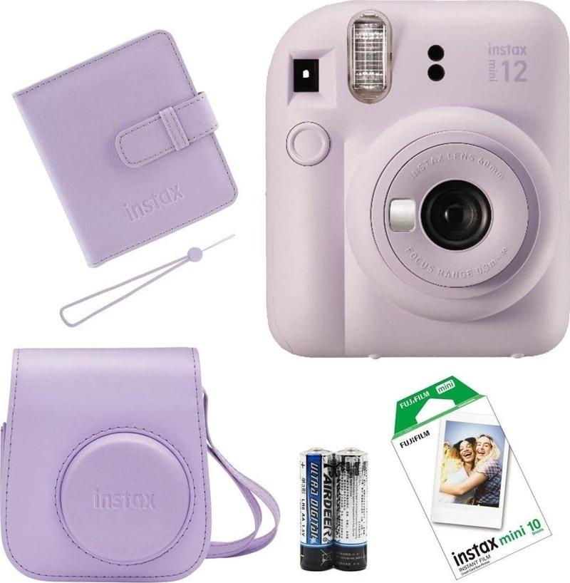 Fujifilm İnstax Mini 12 Fotoğraf Makinesi+Askı+Pil +10'lu Film+Albüm (Lila)