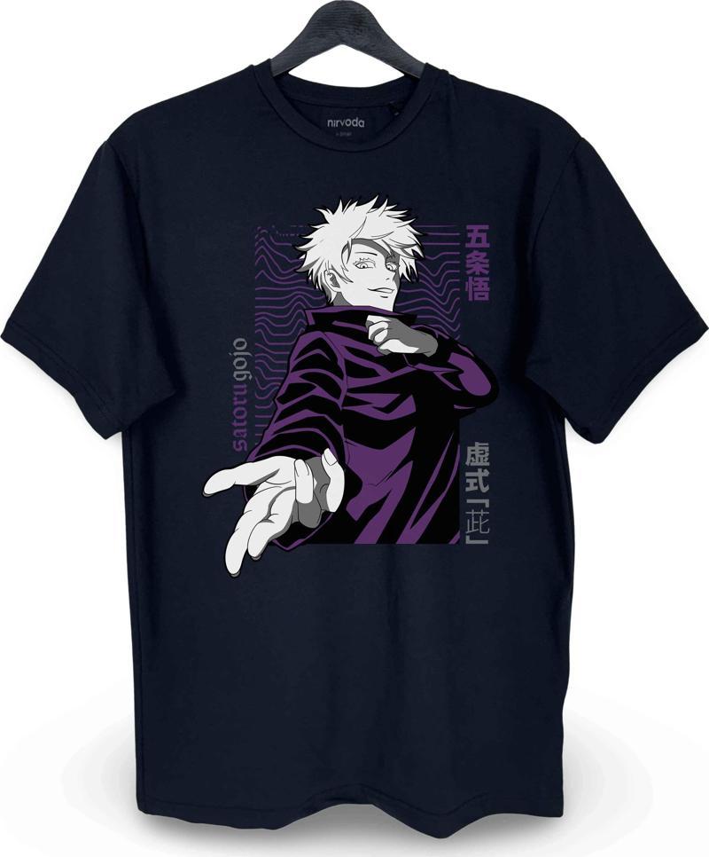 Satoru Gojo Jujutsu No Kaisen Baskılı Loose Fit Bisiklet Yaka Unisex Tişört Anime Manga