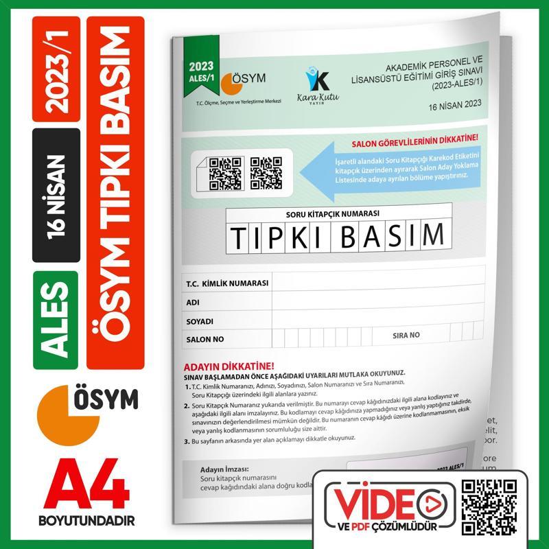 ALES 2023/1 Nisan ÖSYM Tıpkı Basım Çıkmış Soru Deneme Kitapçığı Video/PDF Çözümlü Türkiye Geneli