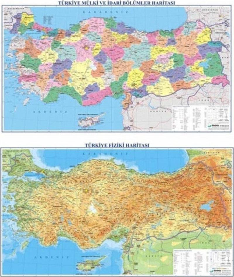 Türkiye Fiziki / Siyasi Çift Taraflı 50x70 CM Türkiye Haritası