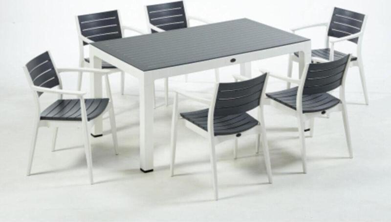 Regnum 6'Lı Camlı Set 90*150 Masa Ve 6 Adet Koltuk Beyaz / Antrasit