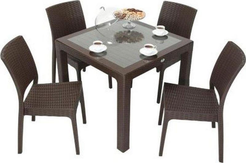 Elit Rattan 90x90 Elit Sandalye Camlı Masa Takımı