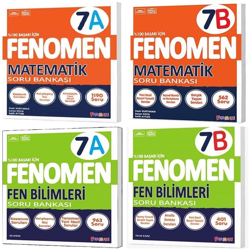 Fenomen Okul 2025 7. Sınıf Matematik + Fen Bilimleri A + B Serisi Soru Seti 4 Kitap