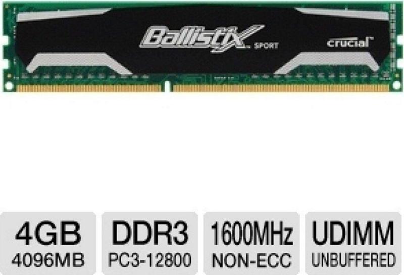 Ballistix Sport 4Gb 1600Mhz Ddr3 Bls4G3D1609Ds1S00Ceu Masaüstü Ram Bellek