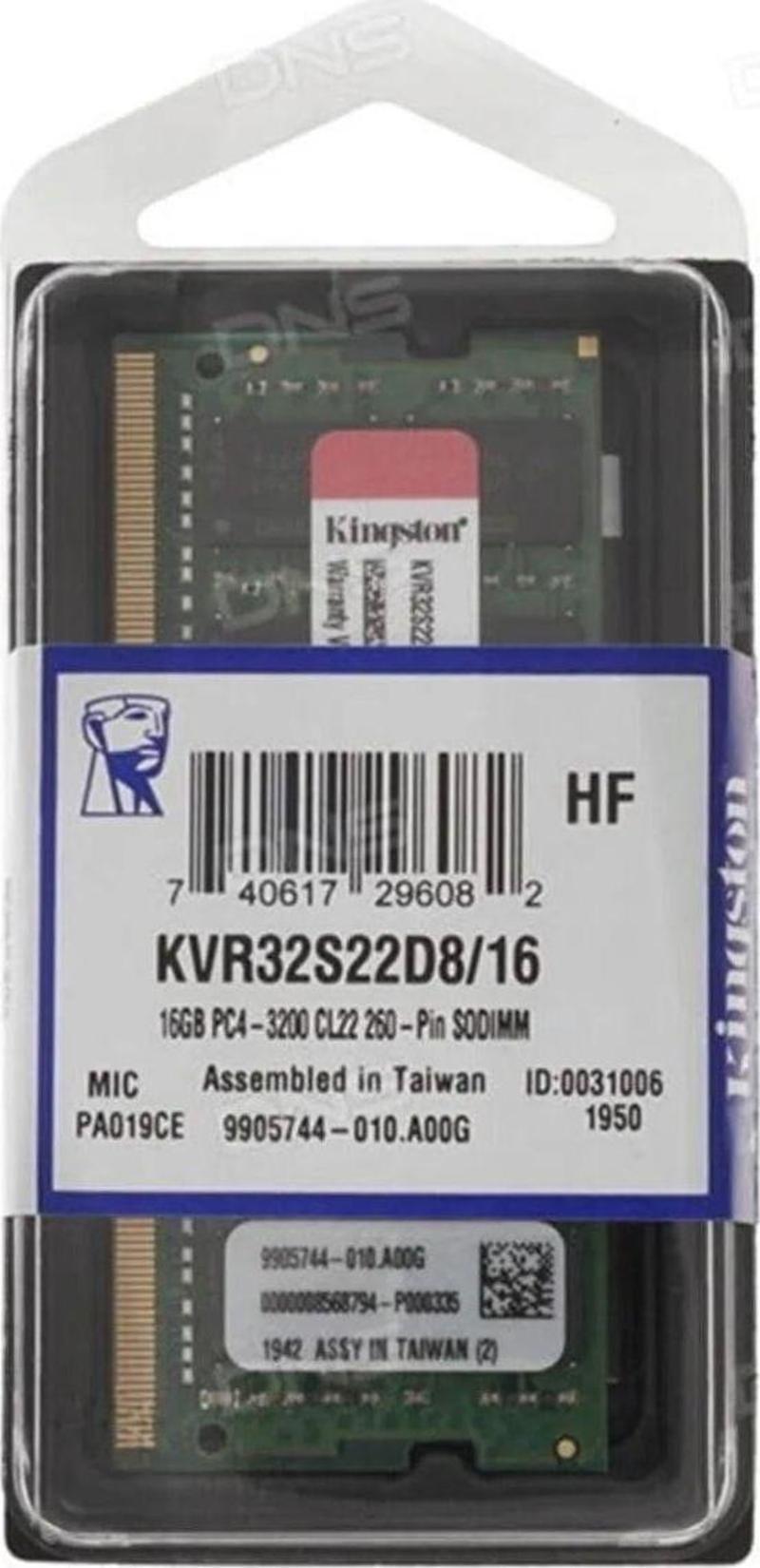 Kingston 16Gb Ddr4 3200Mhz Cl22 Notebook Ram Kvr32S22D8/16