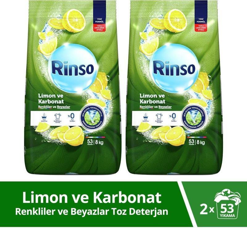 Limon ve Karbonat Renkliler ve Beyazlar için Toz Çamaşır Deterjanı 53 Yıkama 2 x 8 Kg