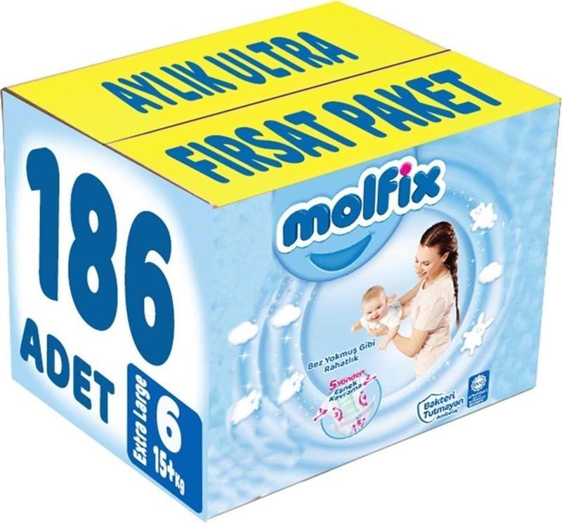 Bebek Bezi Beden:6 (15+kg) Extra Large 186 Adet Aylık Ultra Fırsat Pk