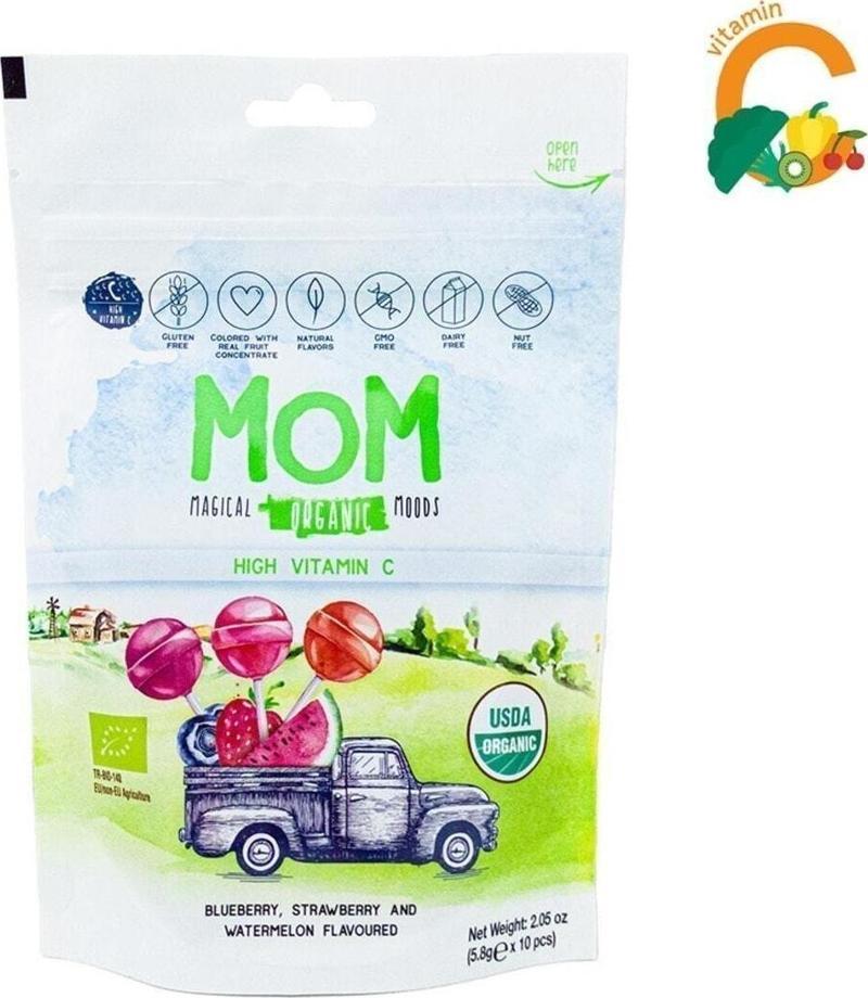 Magical Organik Moods Organik Lolipop Vegan Şeker (Çilek, Karpuz, Yaban Mersini Aromaları ve C vitamini) 5.5 Gram 10 Lu