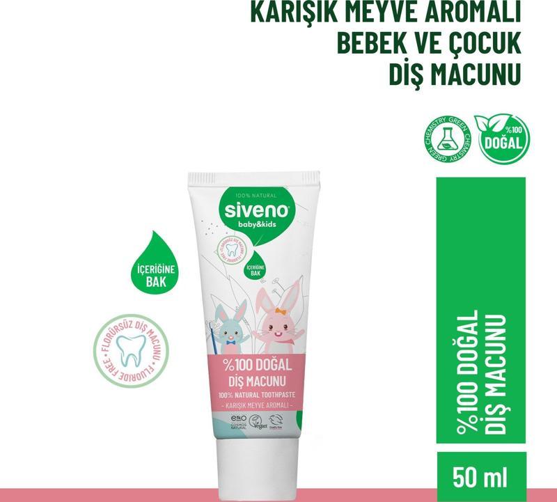 %100 Doğal Florürsüz Karışık Meyve Aromalı Bebek ve Çocuk İçin Diş Macunu 50 ml