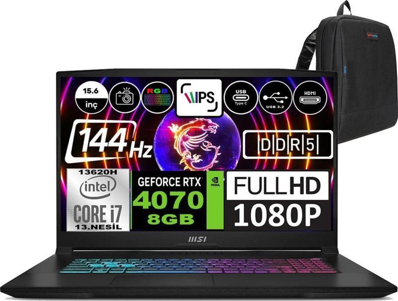 KATANA 15 i7 13620H 32GB 1TB SSD RTX4070 (105W)8GB Win11Home 15.6" FHD IPS 144Hz B13VGK2023XTRWH06+ZettaÇNT