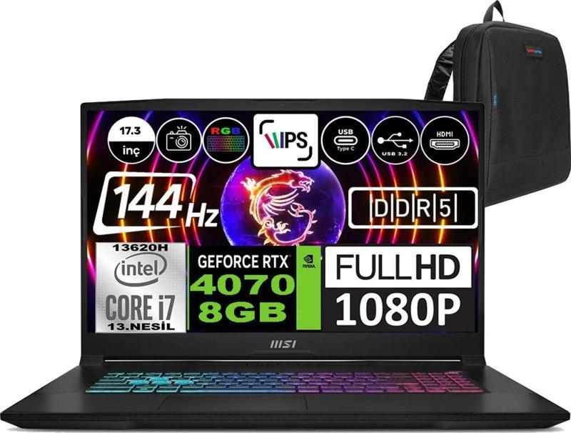 Katana 17 Intel Core I7 13620H 64GB 1tb SSD RTX4070(105W) 8gb Windows 11 Pro 17.3" Fhd 144Hz Taşınabilir Bilgisayar B13VFK1030XTRWP10 + Zetta Çanta