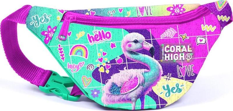 Kids Pembe Su Yeşili Flamingo Desenli Bel Çantası 11523