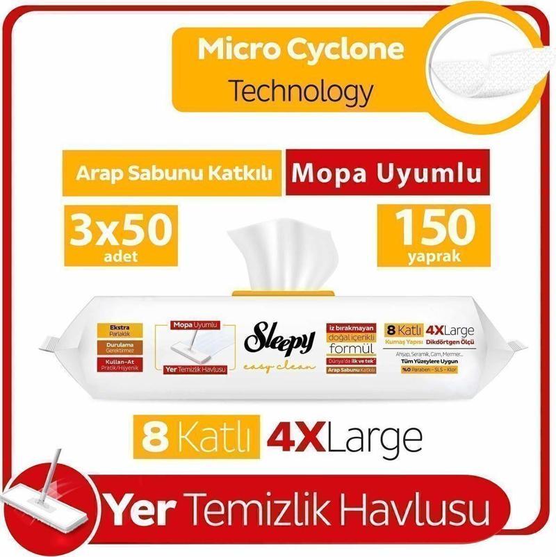 Easy Clean Arap Sabunu Katkılı Mopa Uyumlu Yer Temizlik Havlusu 3x50 (150 YAPRAK)