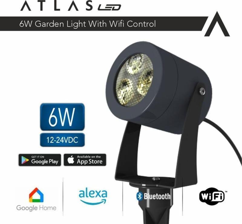 Atlas 6W WI-FI Kontrollü Led Bahçe Peyzaj Spotu-12-24V Antrasit Kasa - Amber