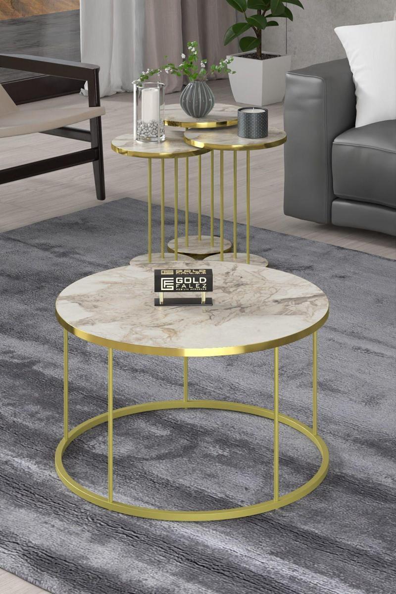 Orta Sehpa ve Zigon Sehpa Terra Set Gold Efes